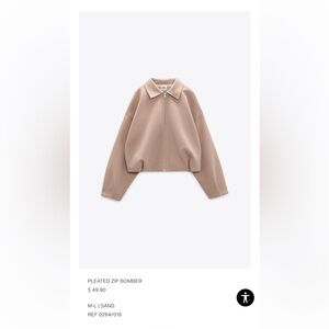 Zara Women's Tan Pleated Bomber Jacket